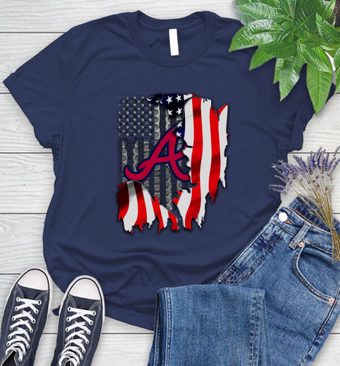 Atlanta Braves MLB Baseball American Flag Women's T-Shirt 14