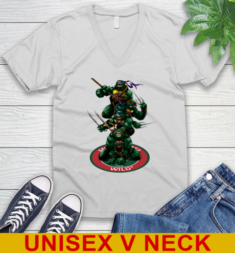 NHL Hockey Minnesota Wild Teenage Mutant Ninja Turtles Shirt V-Neck T-Shirt
