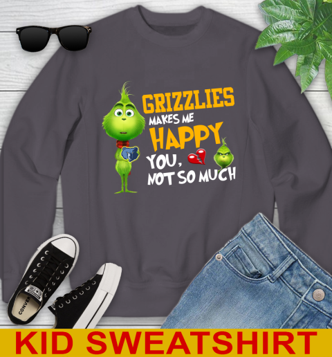 NBA Memphis Grizzlies Makes Me Happy You Not So Much Grinch Basketball Sports Youth Sweatshirt 5