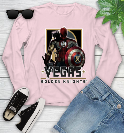 NHL Captain America Thor Spider Man Hawkeye Avengers Endgame Hockey Vegas Golden Knights Youth Long Sleeve 10