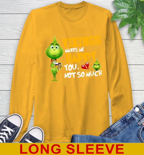 NFL Minnesota Vikings Makes Me Happy You Not So Much Grinch Football Sports Long Sleeve T-Shirt 2
