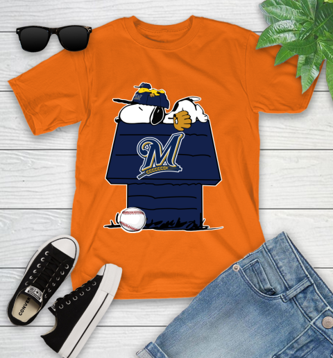 MLB Milwaukee Brewers Snoopy Woodstock The Peanuts Movie Baseball T Shirt Youth T-Shirt 7