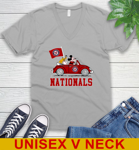 MLB Baseball Washington Nationals Pluto Mickey Driving Disney Shirt V-Neck T-Shirt 4