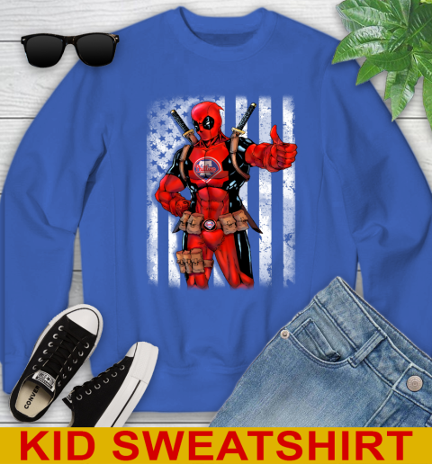 MLB Baseball Philadelphia Phillies Deadpool American Flag Shirt Youth Sweatshirt 6