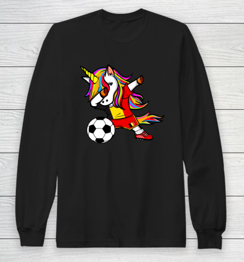 Funny Dabbing Unicorn Belgium Football Belgian Flag Soccer Long Sleeve T-Shirt