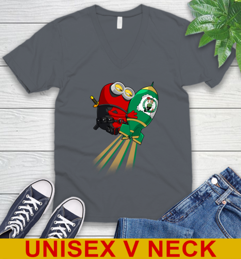 NBA Basketball Boston Celtics Deadpool Minion Marvel Shirt V-Neck T-Shirt 4