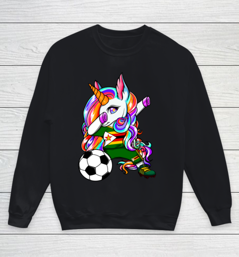 Dabbing Unicorn Zimbabwe Soccer Fans Jersey Flag Football Youth Sweatshirt