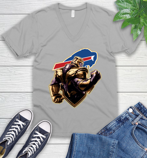 NFL Thanos Avengers Endgame Football Sports Buffalo Bills V-Neck T-Shirt - Image 5