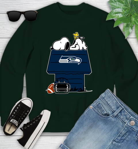 Seattle Seahawks NFL Football Snoopy Woodstock The Peanuts Movie Youth Sweatshirt 10