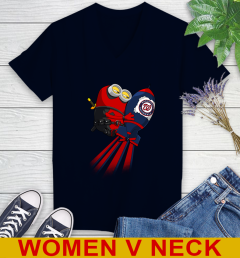 MLB Baseball Washington Nationals Deadpool Minion Marvel Shirt Women's V-Neck T-Shirt 2