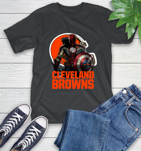 NFL Captain America Thor Spider Man Hawkeye Avengers Endgame Football Cleveland Browns T-Shirt 2