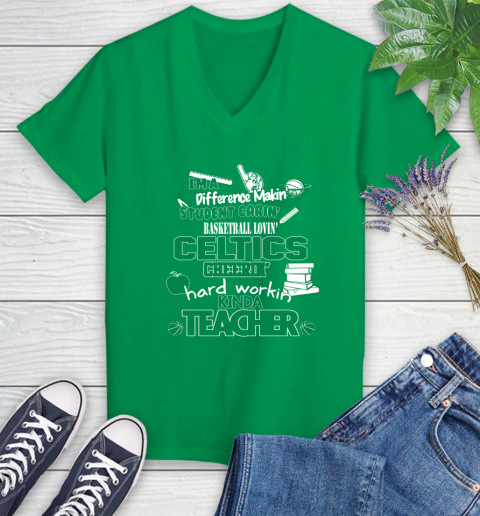 Boston Celtics NBA I'm A Difference Making Student Caring Basketball Loving Kinda Teacher Women's V-Neck T-Shirt 5