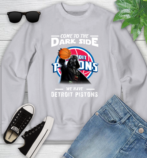 NBA Come To The Dark Side We Have Detroit Pistons Star Wars Darth Vader Basketball Youth Sweatshirt 3