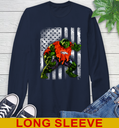Denver Broncos Hulk Marvel Avengers NFL Football American Flag Long Sleeve T-Shirt 3