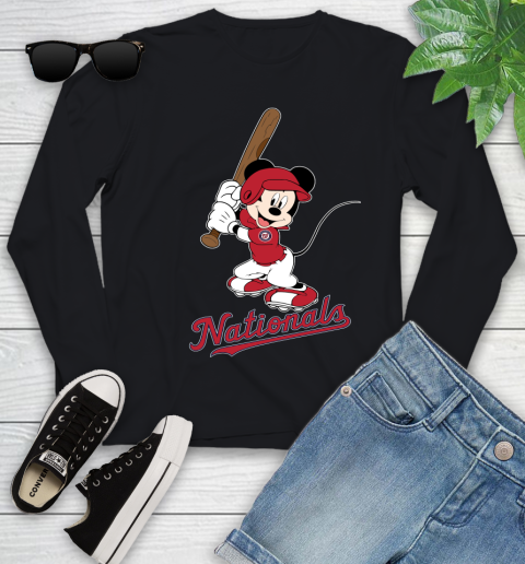 MLB Baseball Washington Nationals Cheerful Mickey Mouse Shirt Youth Long Sleeve