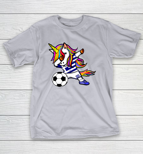 Funny Dabbing Unicorn Greece Football Greek Flag Soccer T-Shirt 18