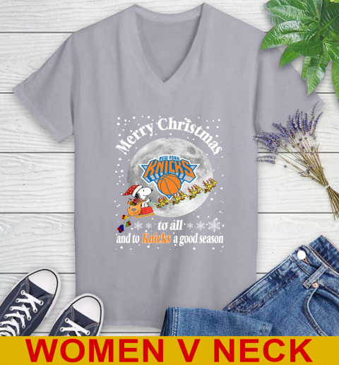 New York Knicks Merry Christmas To All And To Knicks A Good Season NBA Basketball Sports Women's V-Neck T-Shirt 4