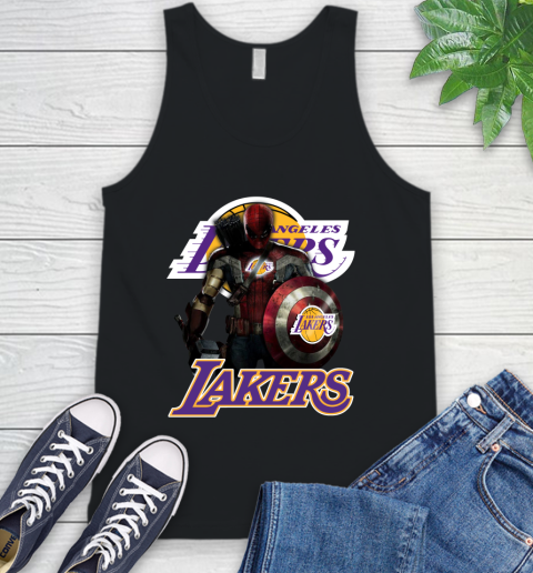 Los Angeles Lakers NBA Basketball Captain America Thor Spider Man Hawkeye Avengers Tank Top 2