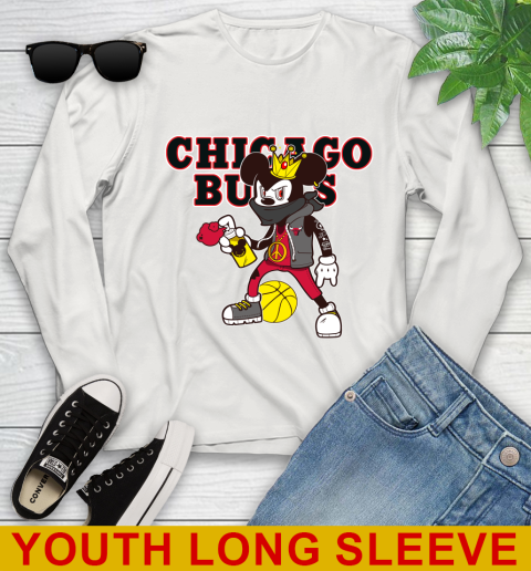 Chicago Bulls NBA Basketball Mickey Peace Sign Sports Youth Long Sleeve 12