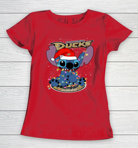 Anaheim Ducks NHL Hockey noel stitch Christmas Women's T-Shirt - Image 8