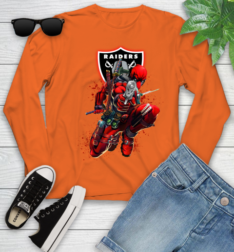 NFL Deadpool Marvel Comics Sports Football Oakland Raiders Youth Long Sleeve 4