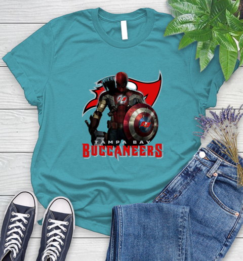 NFL Captain America Thor Spider Man Hawkeye Avengers Endgame Football Tampa Bay Buccaneers Women's T-Shirt 12