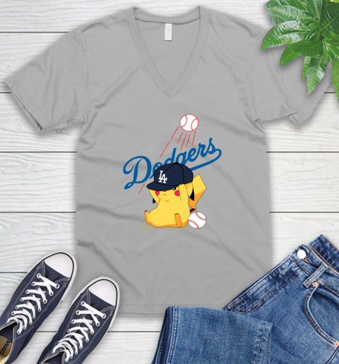 MLB Pikachu Baseball Sports Los Angeles Dodgers V-Neck T-Shirt 4