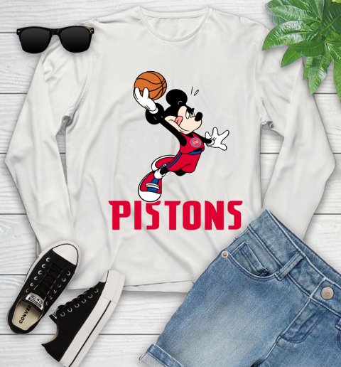 NBA Basketball Detroit Pistons Cheerful Mickey Mouse Shirt Youth Long Sleeve 12