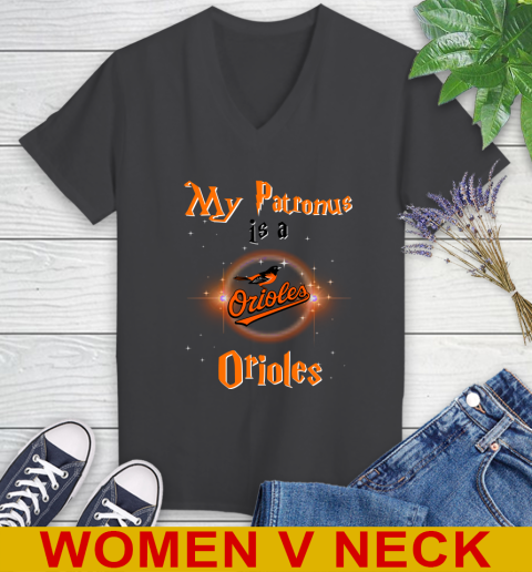 MLB Baseball Harry Potter My Patronus Is A Baltimore Orioles Women's V-Neck T-Shirt 8