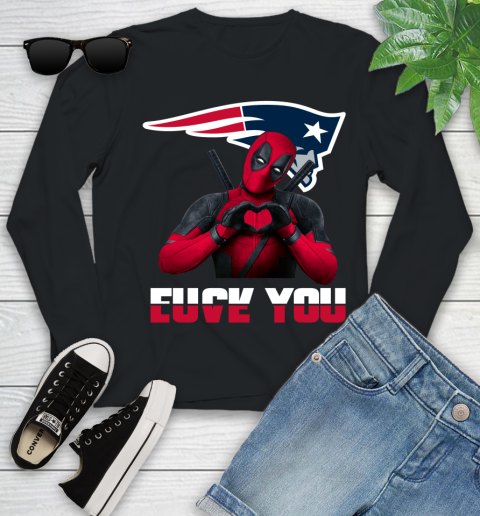 NHL New England Patriots Deadpool Love You Fuck You Football Sports Youth Long Sleeve