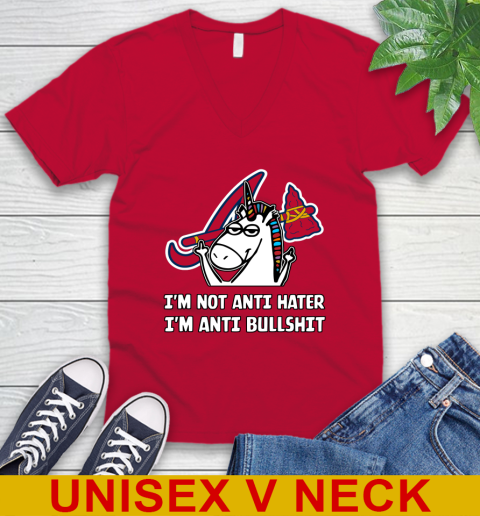 Atlanta Braves MLB Baseball Unicorn I'm Not Anti Hater I'm Anti Bullshit V-Neck T-Shirt 7