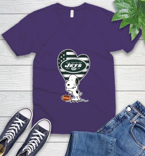 New York Jets NFL Football The Peanuts Movie Adorable Snoopy V-Neck T-Shirt 10