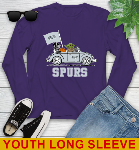 NBA Basketball San Antonio Spurs Darth Vader Baby Yoda Driving Star Wars Shirt Youth Long Sleeve 5