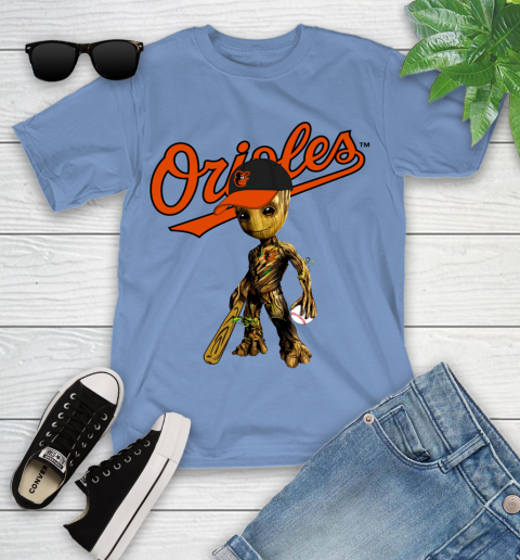MLB Baltimore Orioles Groot Guardians Of The Galaxy Baseball Youth T-Shirt 11