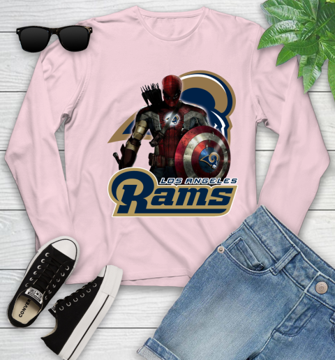 NFL Captain America Thor Spider Man Hawkeye Avengers Endgame Football Los Angeles Rams Youth Long Sleeve 10