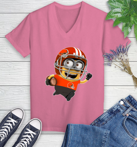 NFL Cleveland Browns Minions Disney Football Sports Women's V-Neck T-Shirt 13