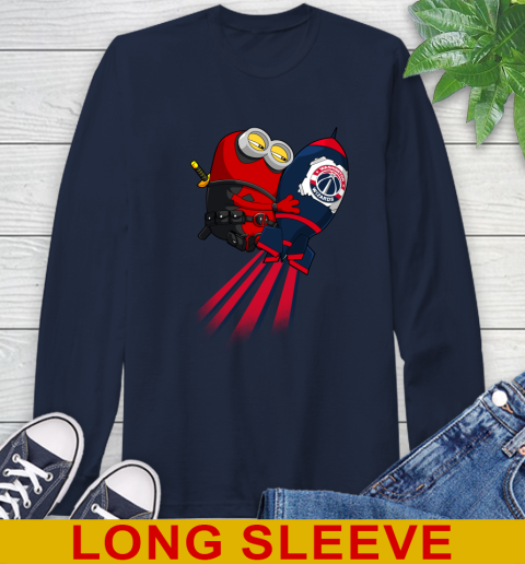NBA Basketball Washington Wizards Deadpool Minion Marvel Shirt Long Sleeve T-Shirt - Image 4