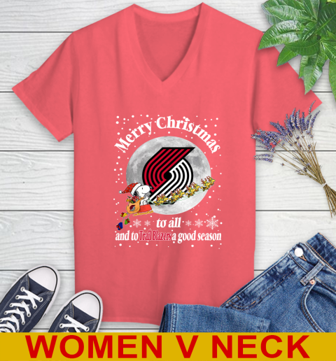 Portland Trail Blazers Merry Christmas To All And To Trail Blazers A Good Season NBA Basketball Sports Women's V-Neck T-Shirt 6