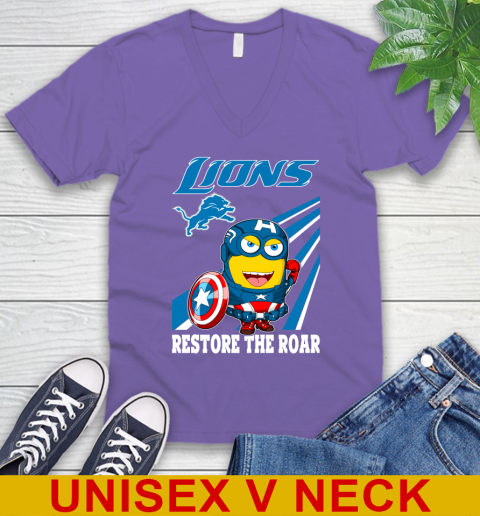 NFL Football Detroit Lions Captain America Marvel Avengers Minion Shirt V-Neck T-Shirt 8
