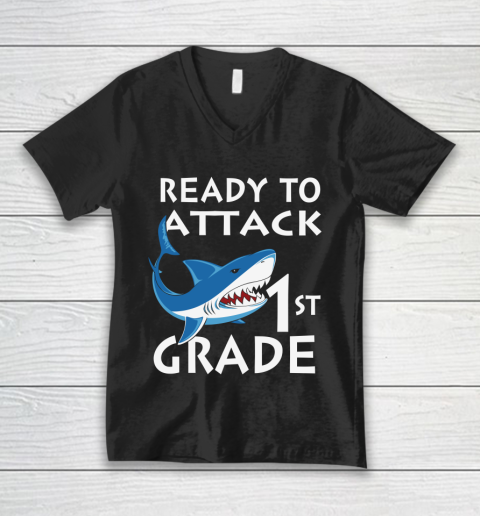 Back To School Shirt Ready to attack 1st grade 1 V-Neck T-Shirt