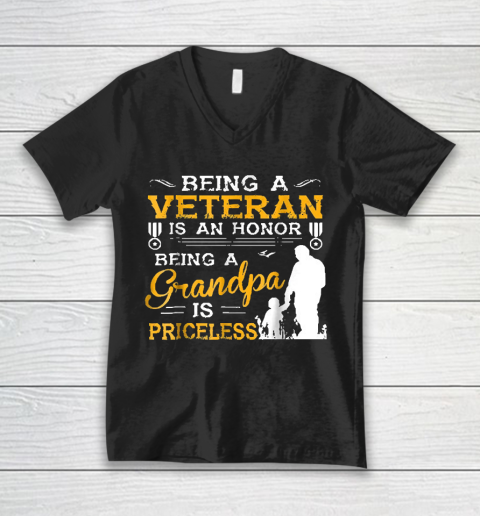 Grandpa Funny Gift Apparel  Mens Veteran Grandpa Gift For Grandfather V-Neck T-Shirt