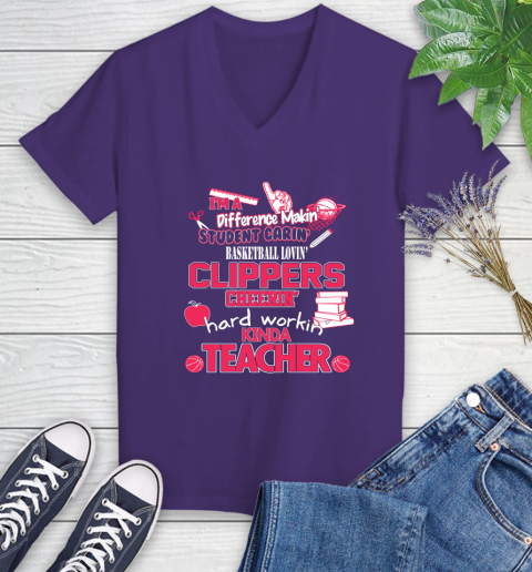 LA Clippers NBA I'm A Difference Making Student Caring Basketball Loving Kinda Teacher (1) Women's V-Neck T-Shirt 3
