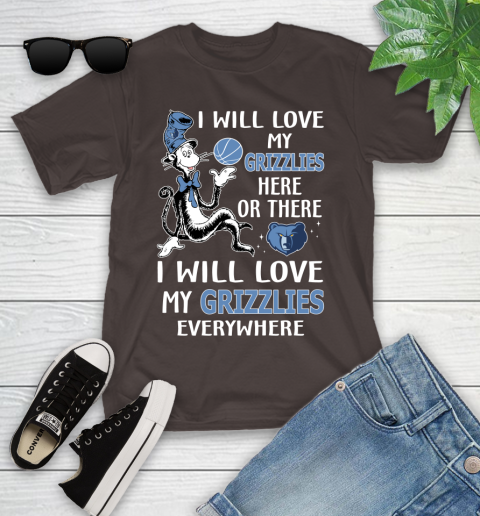 NBA Basketball Memphis Grizzlies I Will Love My Grizzlies Everywhere Dr Seuss Shirt Youth T-Shirt 6