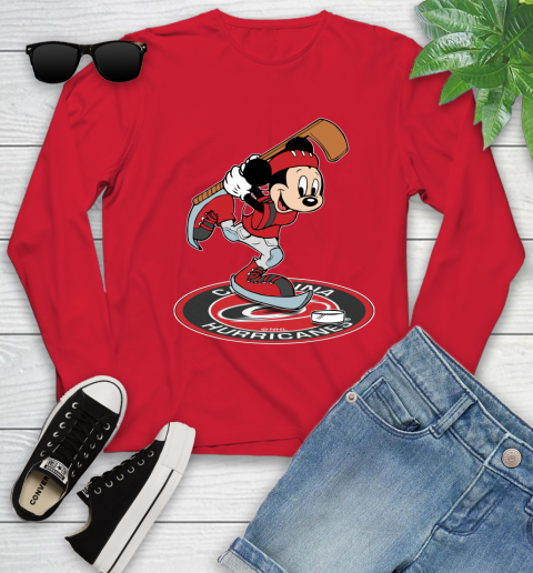 NHL Hockey Carolina Hurricanes Cheerful Mickey Disney Shirt Youth Long Sleeve 11