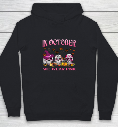 In October we wear pink pumpkin breast cancer Halloween Shirt Youth Hoodie