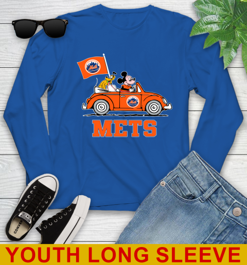 MLB Baseball New York Mets Pluto Mickey Driving Disney Shirt Youth Long Sleeve - Image 11