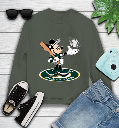 MLB Baseball Oakland Athletics Cheerful Mickey Disney Shirt Youth Sweatshirt 9