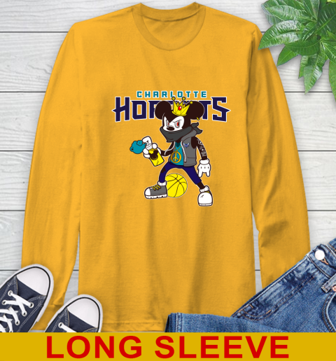 Charlotte Hornets NBA Basketball Mickey Peace Sign Sports Long Sleeve T-Shirt 3