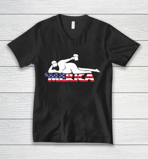 Beer Lover Funny Shirt Mens 4th Of July Merica Fat Party Funny Drinking Adult Joke V-Neck T-Shirt