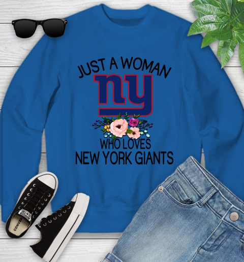 NFL Just A Woman Who Loves New York Giants Football Sports Youth Sweatshirt 4